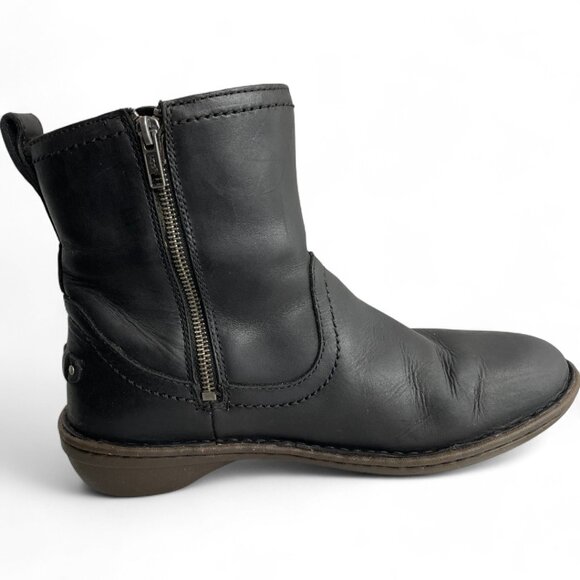 Ugg Neevah Black Shearling Sheepskin Lined Boots Leather Ankle Zip Women's 10 - Picture 2 of 13
